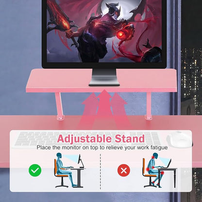 51 Inch L Shaped Gaming Desk Corner Computer Desk with Detachable Monitor Stand for Home Office Learning Gaming Workstation,Pink