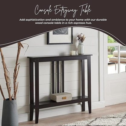 Kings Brand Narrow Console Table w/Storage Shelf, Sofa Entryway, Espresso | Narrow Console Table with Storage Shelf – Slim Design Fits Entryways, Hallways, Behind Sofas, Shelf Décor, Books, Essentials