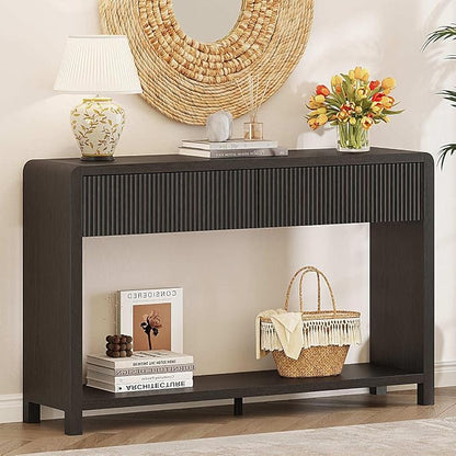 FATORRI Console Table for Entryway, 47.2 inch Modern Sofa Table with 2 Drawers for Living Room, Wood Hallway Tables and Couch Tables Behind Sofa, Black