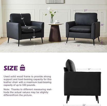 TYBOATLE Accent Chair, Faux Leather Chairs, Mid Century Modern Comfy Living Room Chairs, Cozy Office Reading Chair, Reception Armchairs for Office, Bedroom, Waiting Room (Black) (1)