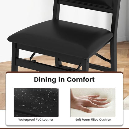 Giantex Folding Dining Chairs Set of 4, Black Wood Kitchen Chair w/Padded Seat, Solid Wood Frame, Max Load 400 Lbs, No Assembly, Easy to Store Foldable Wooden Dining Chairs for Apartment, Small Space