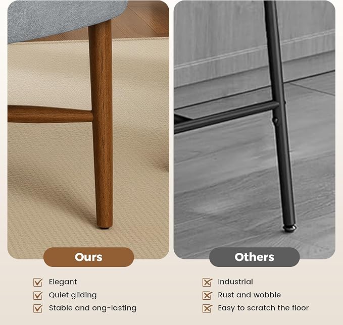 Dining Chairs Set of 6, Linen Upholstered, Solid Wood Legs, Gray | Mid Century Farmhouse, Cross-Brace Reinforced, Padded Cushion, Easy 15-Min Assembly, Kitchen Dining Room