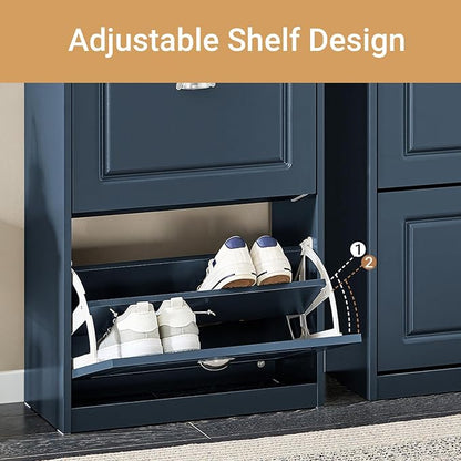 Haotian Slim Shoe Cabinet, Shoe Rack with Doors, Shoe Storage Cupboard Organizer Unit for Entryway 2 Flip-Drawers, Hallway and Bedroom Navy FSR78-B