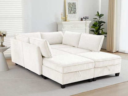 ORRD Sleeper Modular Sectional Sofa Set, Convertible Couch Bed with Storage, 6 Seater and 4 Armrestes Sofa Modular for Living Room, Office (Beige)