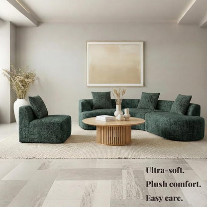 123" Curved Modular Sectional Sofa for Living Room, Oversized Chenille Cloud Couch, L-Shaped Boneless Sofa with Chaise Lounge, Compressed Couch Deep Seat, No Assembly (Green, L-Shape Left Chaise)