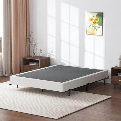 SHLAND Queen Box Spring 7 Inch Low Profile Queen Size Bed Base, 3000 lbs Black Heavy Duty Metal Mattress Foundation with Easy Clean Fabric Cover, Easy Assembly