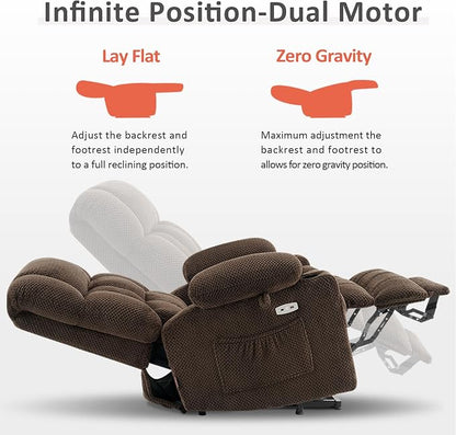 MCombo Large Dual Motor Power Lift Recliner Chair for Elderly, Zero Gravity Lift Chair with Heat and Massage, Infinite Position Lay Flat Recliner, USB Ports, Cup Holders, Fabric 7896 (Large, Mocha)