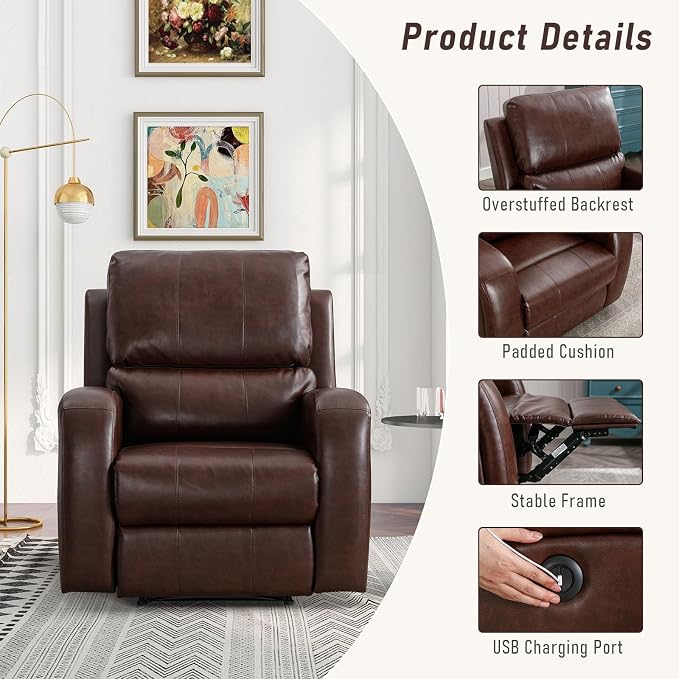 HAOMARKETS Electric Recliner Chair Set of 2, Soft PU Leather Power Recliners with Padded Backrest, Single Overstuffed Heavy Duty Reclining Sofa for Living Room Bedroom, Brown