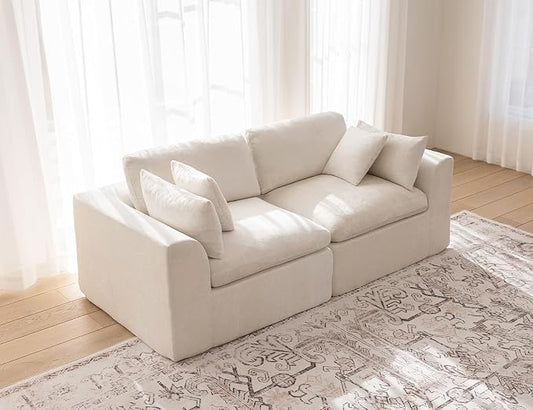 83" Modular Sectional Sofa – Modern Cloud Couch with Deep Chenille Seats, Loveseat Boneless Sofa, Pet-Friendly, No Assembly, Warm White (2 Seate)