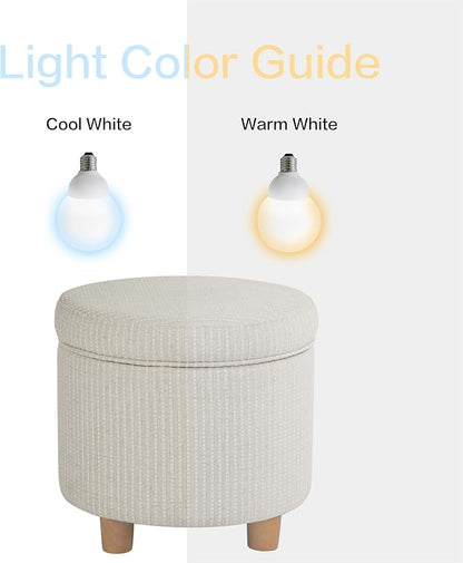 HomePop 19" Round Storage Ottoman - White Woven Stripe