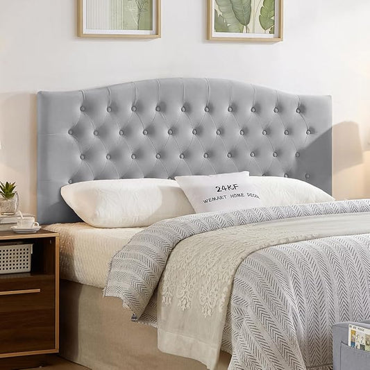 24KF Upholstered Tufted Button Wall Mounted Velvet Headboard,Comfortable Fashional Headboard Queen/Full Size,6058-Q-Gray