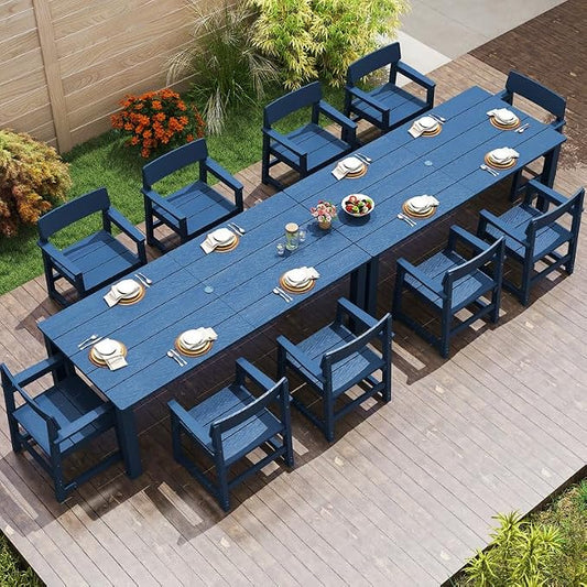 Jocoevol 12 Piece Patio Dining Set for 10 Person HIPS Outdoor Dining Sets with Umbrella Hole Tables and Chairs Furniture Set All Weather Proof for Garden, Backyard, Poolside