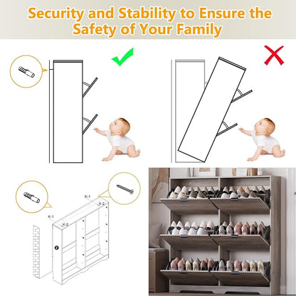 BORNOON Large Shoe Cabinet for Entryway, Tall Narrow Shoe Storage Cabinet with 6 Flip Drawers and Adjustable Shelves, Shoe Rack Cabinet Organizer for Hallway, Foyer, Small Apartment