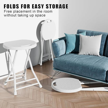 Folding Stool, 18 Inch Foldable Stool with Handle & Steel Frame, Pack of 10 Folding Bar Stools, 440lbs Sturdy Foldable Lightweight Metal Chair for Camping, Indoor and Outdoor, White