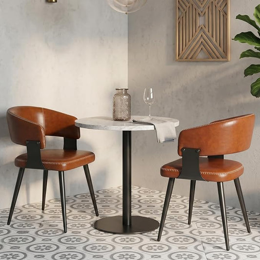 Dining Chairs Set of 2, Modern Upholstered PU Leather Kitchen & Dining Room Chairs with Curved Open Back Metal Legs, Kitchen Chairs for Dining Room Restaurant (Vintage Brown, Set of 2)
