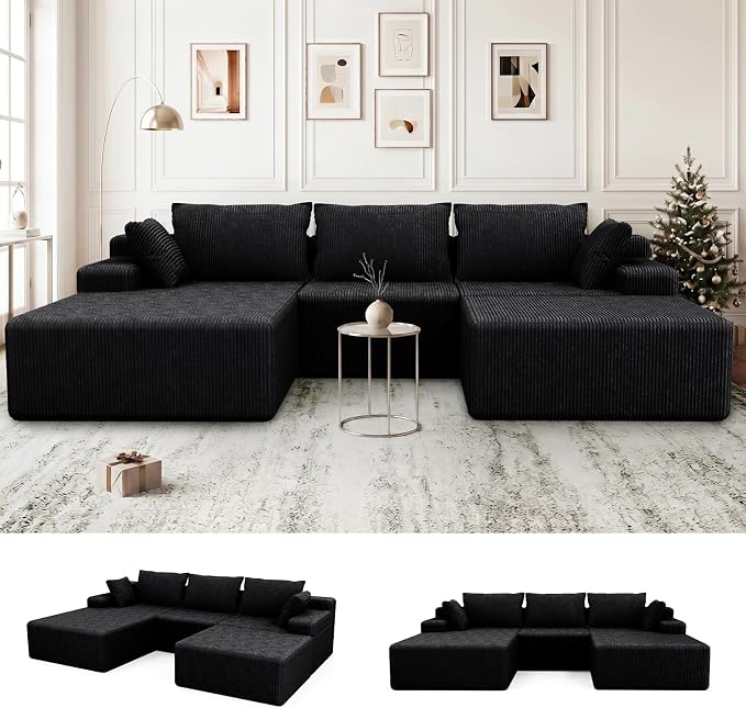 Lifelink 108" Boneless Couch U-Shaped - Modular Sectional Couches for Living Room Cloud Sofa with Deep Seat High Back Removable Ottoman No Assembly Required