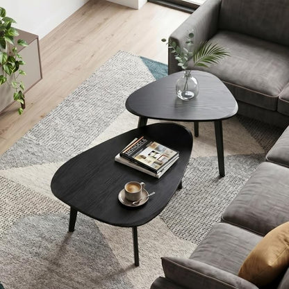Nesting Coffee Table Set of 2-Mid Century Modern Coffee Table | Guitar Pick Stacking Tables with Solid Wood Legs,Small Coffee Tables for Small spaces,Living Room,Balcony