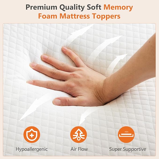 Sweetcrispy Mattress Topper King with Removable Soft Cover, Memory Foam 2 Inch Thick Gel Infused Cooling Pad for Pressure Relieve for King Size Bed, Sleeper Sofa, RV, Camper, CertiPUR US Certified