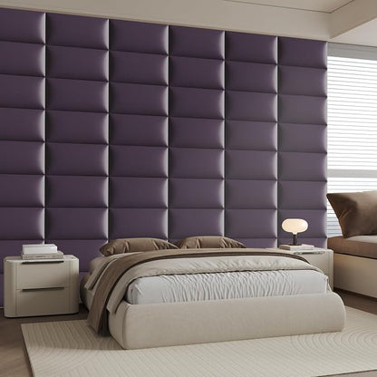 Purple Faux Leather Headboard for Queen Bed - 9-Panel Peel & Stick Wall-Mount or Freestanding Design, 24x12-Inch Upholstered Panels