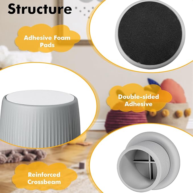 Adjustable Furniture Bed Risers, 1.6-2.6 inch Bed Risers Gray, Durable Plastic and Anti Slip Couch Risers 2 inch for Sofa Bed Table and Chair Lifts(Gray - 4 pcs)