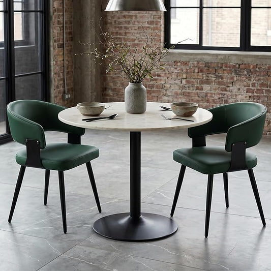 Dining Chairs Set of 2, Modern Upholstered PU Leather Kitchen & Dining Room Chairs with Curved Open Back Metal Legs, Kitchen Chairs for Dining Room Restaurant (Green, Set of 2)