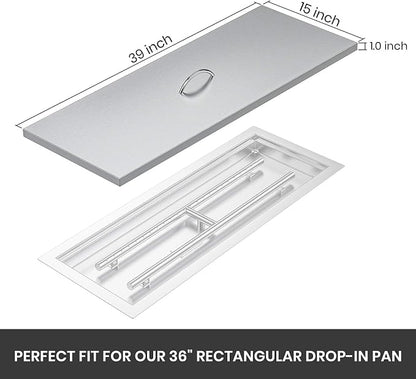 Stanbroil Fire Pit Burner Pan Cover 39" x 15", Fits 36 x12 Inches Rectangular Drop-in Burner Pan, Stainless Steel