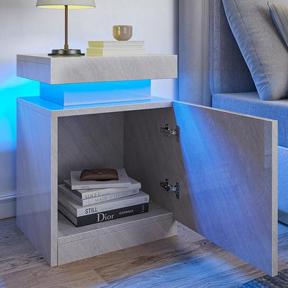MXV Nightstand Set of 2 with LED Lights,Night Stand with Storage Cabinet for Bedroom,Bedside Table with LED (Grey, 24IN Tall)