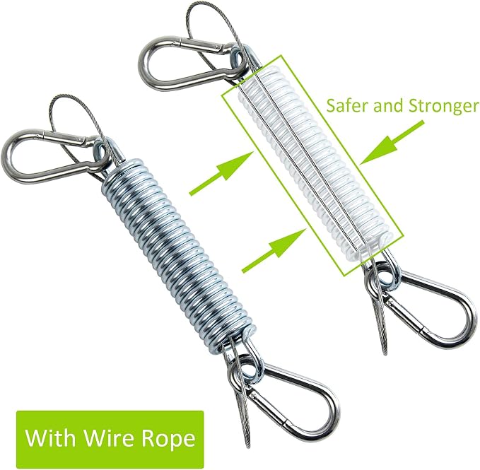 Porch Swing Springs Heavy Duty 700 Lb Capacity Each Hanging Chair Spring Stainless Steel Kit - 2 Springs, 4 Snap Hook Carabiners, 2 Safty Steel Wire for Swinging Porch, Swing Chair, Garden Hammocks