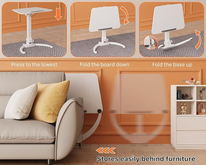 JOY worker Foldable Mobile Standing Desk, Height Adjustable Sit Stand Desk, 90° Tiltable Rolling Laptop Table, Portable Workstation with Wheels Non-Slip Mat for Home Office, Holds Up to 22lbs, White