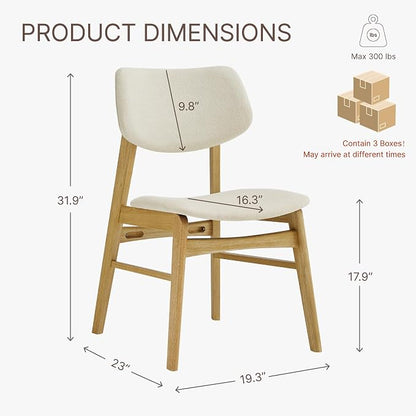 KISLOT Wooden Dining Chairs Set of 6, Upholstered Modern Dining Room Chairs, Solid Oak Wood Kitchen Chairs with Soft Cushion Backrest for Farmhouse, Restaurant, Café (Cream Fabric & Original Color)