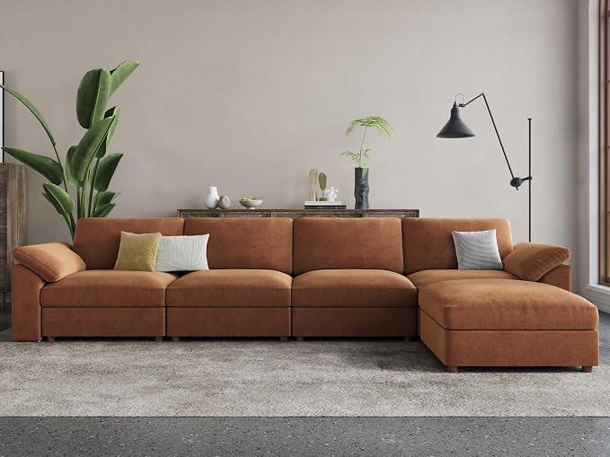 EASE MOOSE Large Sectional Modular Sofa，Large L Shape Sectional Couch Wide Deep Modular Sofa Couch Brown