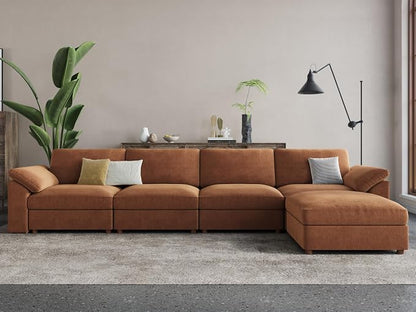 EASE MOOSE Large Sectional Modular Sofa，Large L Shape Sectional Couch Wide Deep Modular Sofa Couch Brown
