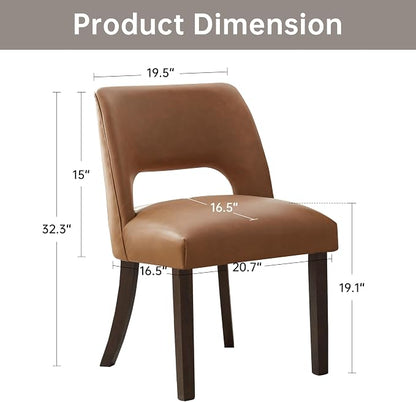VKNOW Modern Dining Chairs Set of 6 with Rubberwood Legs, Brown | Faux Leather, Curved Back, For family, Kitchen Dining Room Restaurant Reception Room, No wobble, 80% pre-installed