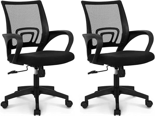 NEO CHAIR Office Desk Computer Chair Ergonomic Mesh Gaming Cushion Seat with Comfy Lumbar Mid Back Support Adjustable Height Swivel Rolling Wheels for Home Task (2 pk - Black)