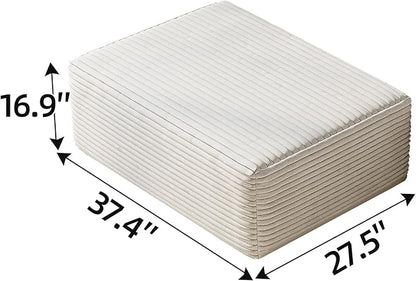 107" Corduroy Couch with Ottoman, Cloud Sectional U Shaped Sofa, Deep Seat Boneless Couches for Living Room Bedroom Apartment, Compressed Foam No Assembly Required, Left Facing Chaise, White