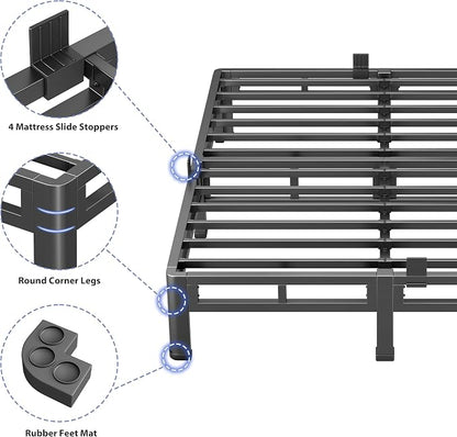 NKZ 7 Inch Queen Size Bed Frame, Metal Bed Frame & Box Spring 2 in 1 Platform with Round Corner Legs, 4000Lbs Heavy Duty Low-Profile Frame, Mattress Slide Stopper, Noise-Free, Easy Assembly