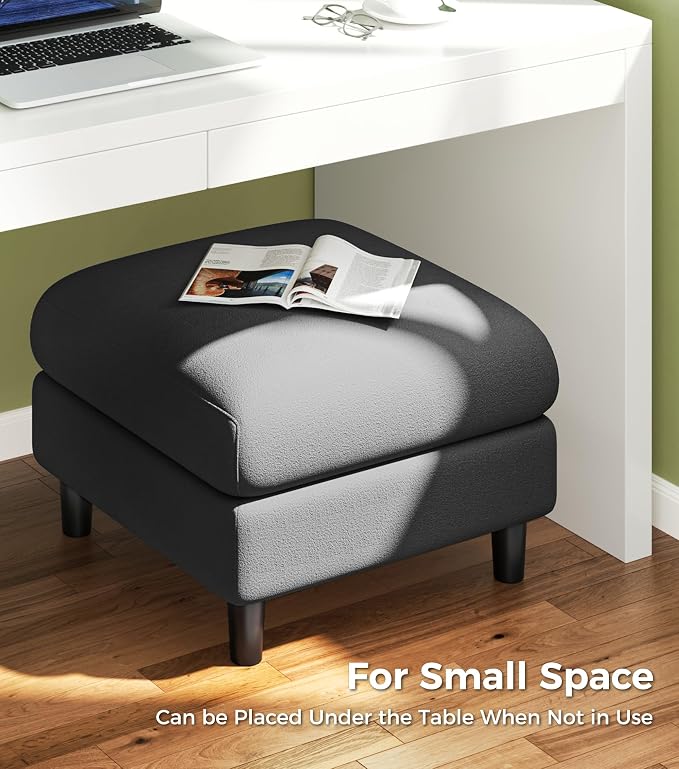 Welzona Teddy Storage Ottoman, 26.7" Large Living Room Ottoman, All-Wood Coffee Table Ottomans with Storage, Tool-Free Setup Ottomans for Living Room, Bench for Bedroom, Grey
