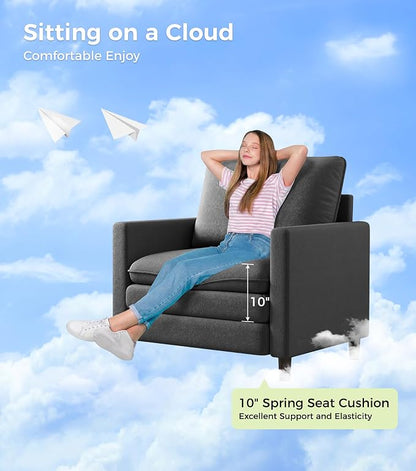 Welzona 3-Layers Cloud Accent Chair, 33" Reading Chair for Bedroom, Living Room - Tool-Free Assembly with Teddy Fabric Couch Chair - Grey - Arm Chairs - Removable Washable Covers - 450lb Capacity