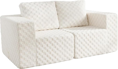 Modular Sectional Sofa 2 Seater Loveseat Modular Couch with Deep Seat Memory Foam Cloud Chair with Pillows Oversized Sectional Sofa for Living Room Bedroom (Plush White, Loveseat)