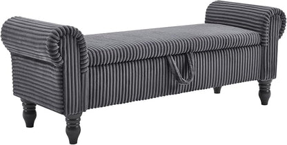 55" Bench for End of Bed Storage Benches, Queen End of Bed Bench Corduroy Upholstered Storage Ottoman Window Bench with Storage, for Bedroom, Entryway, Closet, Dark Grey