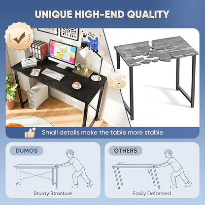 DUMOS 55 Inch Computer Desk for Home Office, Modern Study Work Table Simple Style for Bedroom Small Space, Large Writing Desks with X-Shaped Reinforcement, Black