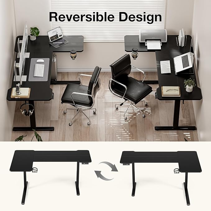 Acrolix L Shaped Electric Standing Desk - 51x31.5 Inch Reversible Corner Sit Stand Desk with Hook&Cup Holder,Electric Height Adjustable Table,for Small Home Office&Bedroom Computer Desk, Black