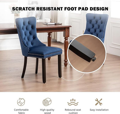 Hixkol Velvet Dining Chairs Set of 2,Upholstered Dining Chairs with Ring Pull Trim and Button Back,Modern Seating for Kitchen, Bedroom & Living Room(Blue)