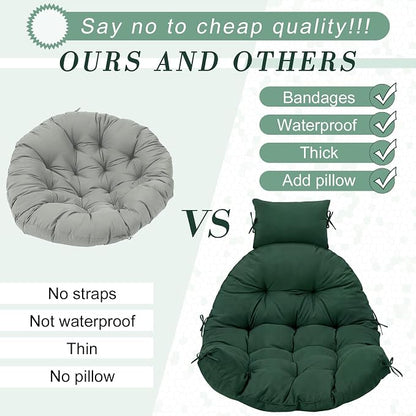 Tudomro Green Waterproof Egg Chair Cushion with Pillow Filling 2.58 kg Replacement Rocking Wicker Chair Cushion 48" x 32" High Back Hanging Swing Hammock Pad Thicken for Outdoor Patio Garden