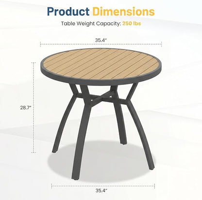 Aluminum Outdoor Table for All-Weather, 35.4" Patio Tables with Heavy Duty HDPS Round Tabletop, Outside Table with Quick-Drying Slatted Design for Patio, Garden, Deck, Porch, Poolside, Backyard