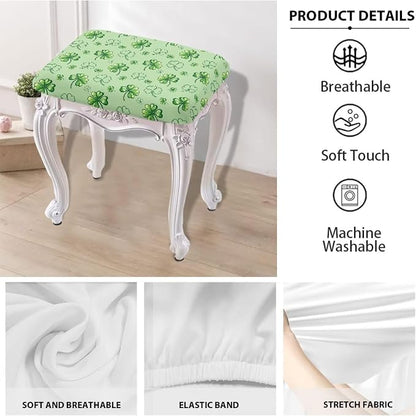 Footstool Cover Rectangle Lucky Green Leaf Vanity Stool Cover Rectangle 2 Pack Valentines Decorations Chair Covers for Dining Counter Height Bar and Holiday Party Decor