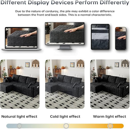 Cloud Boneless Sectional Couches with Oversized Chaise for Living Room, Modular L Shaped Couch with Deep Seat, Memory Foam Compressed 3 Seater Sofa for Apartment