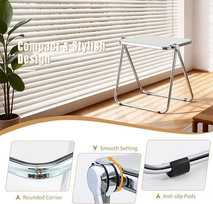 Acrylic Folding Table - Modern TV Tray Dinner Table for Eating on Couch - Small Folding Table Foldable Computer Desks Space-Saving with Chrome Frame No Assembly Required -White