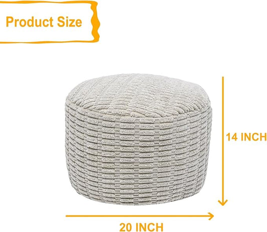Asuprui Round Ottoman Pouf Ottoman Foot Stool Seat Faux Fur Bean Bag Foot Rest Floor Chair Leg Rest for Living Room, Bedroom or Wedding Gifts 20x20x14 Inches (Light Gray)