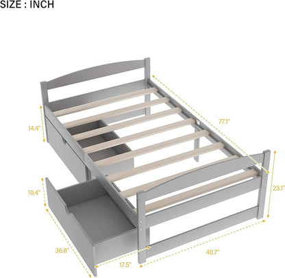 Merax Classic Solid Wood Day Bed with Storage Drawers Platform Bed for Living Room Beedroom Twin Grey